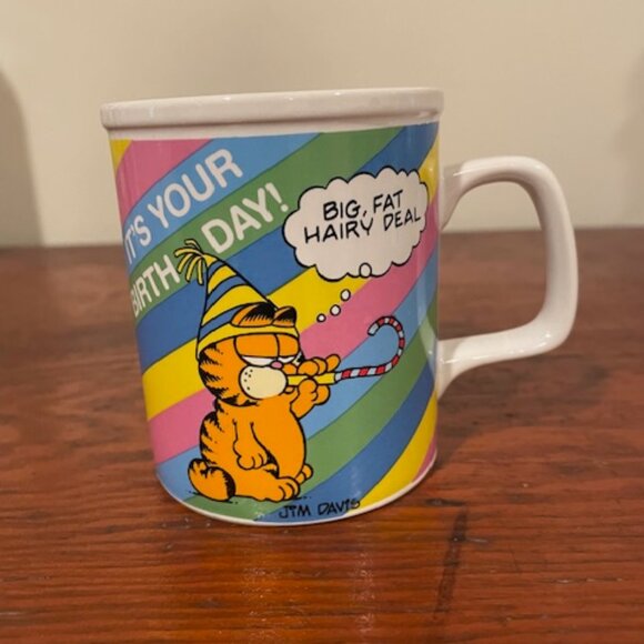 Vintage 1978 Enesco Garfield It’s Your Birthday "Big Fat Hairy Deal" Mug - Picture 2 of 9